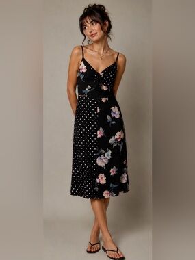 American Rag Black Polka Dot Floral Top